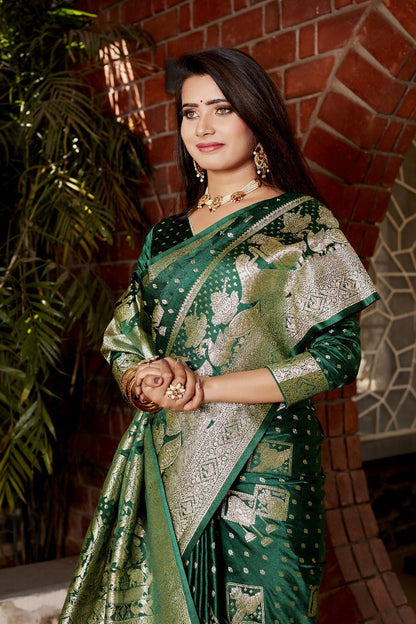 Wedding Wear Kanjivaram Silk Green Color Heavy Saree