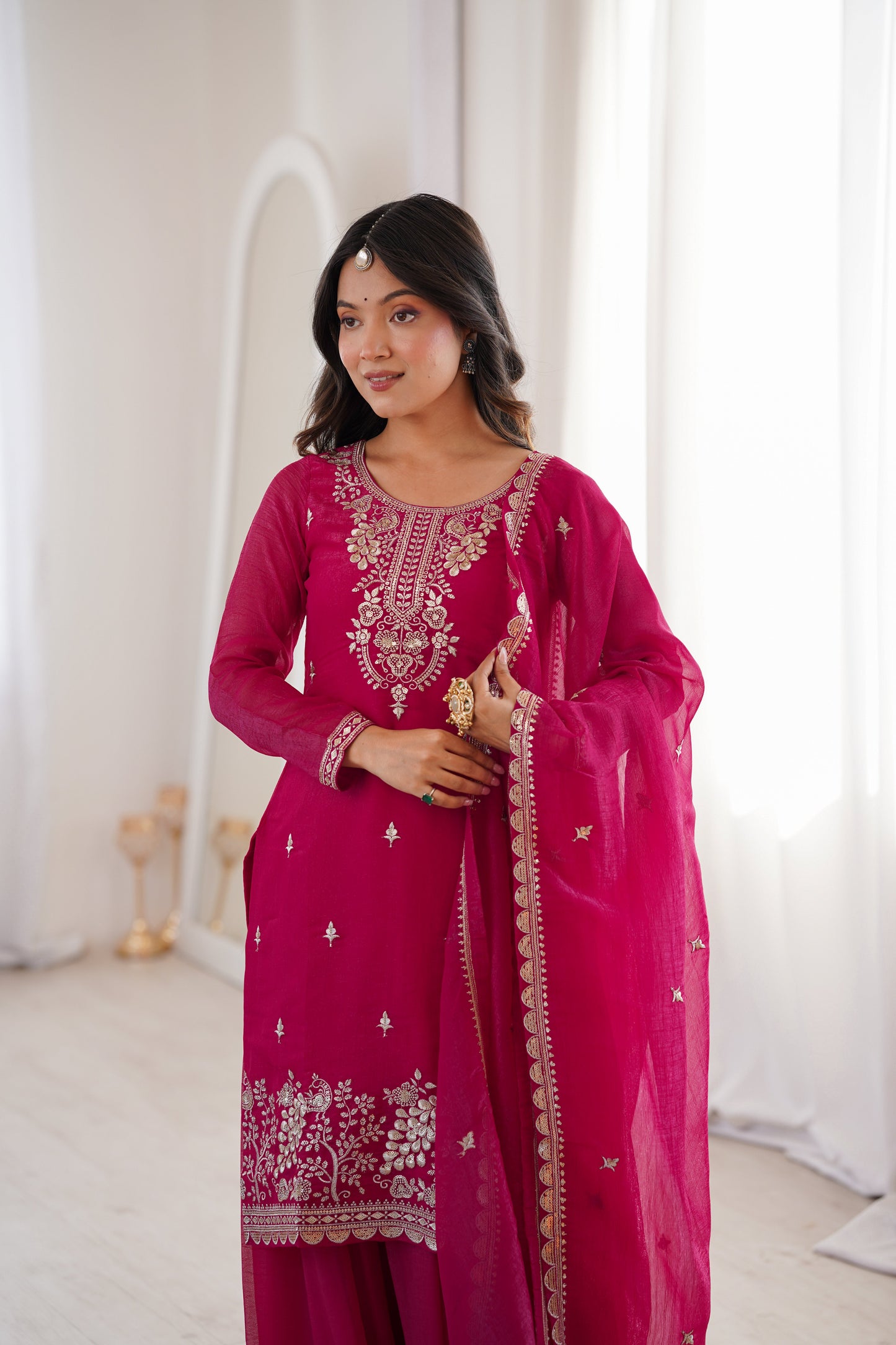 Beautiful Pink Color Sequence Embroidered Sharara Suit With Dupatta