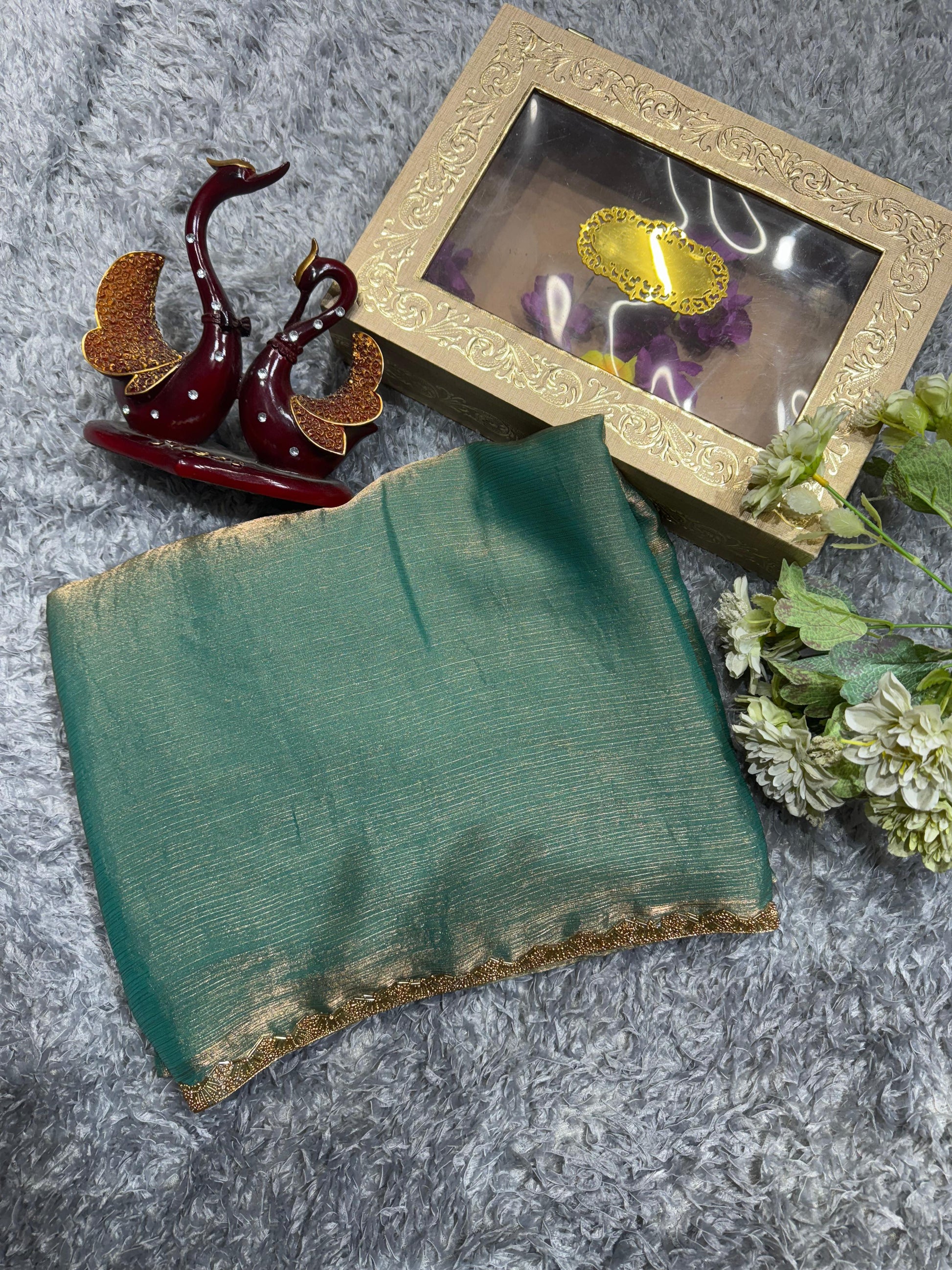 Exotic Katdana Moti Green Color Saree