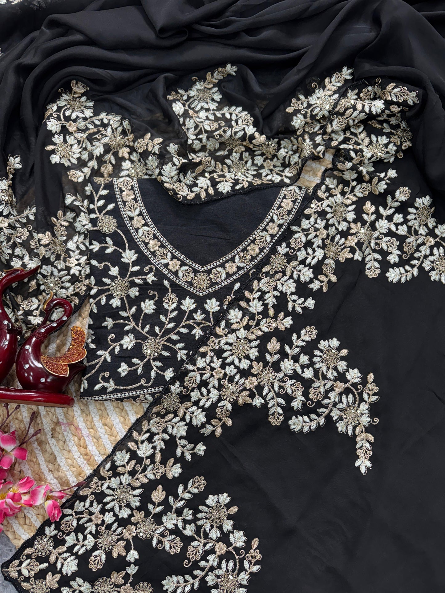 Party Wear Rangoli Silk Black Color Saree