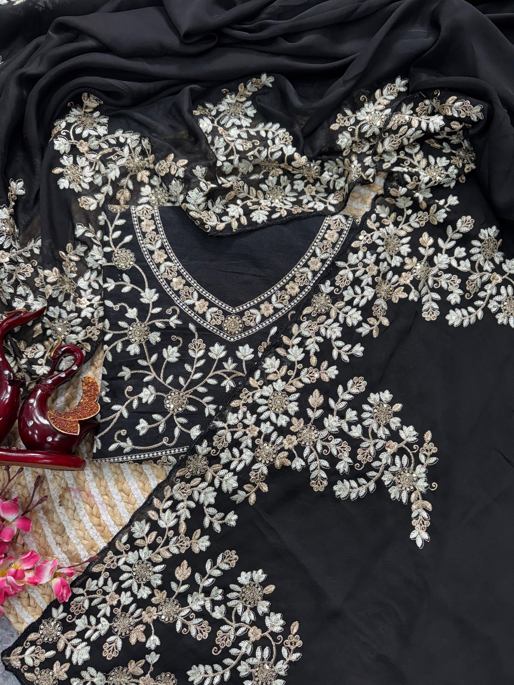 Party Wear Rangoli Silk Black Color Saree