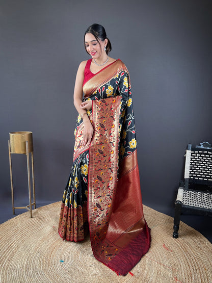 Adorable Silk Patola Weaving Black Color Saree