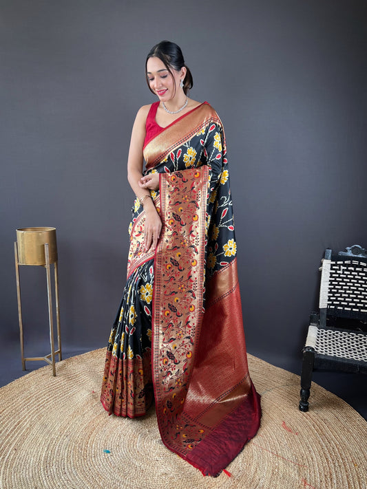Adorable Silk Patola Weaving Black Color Saree