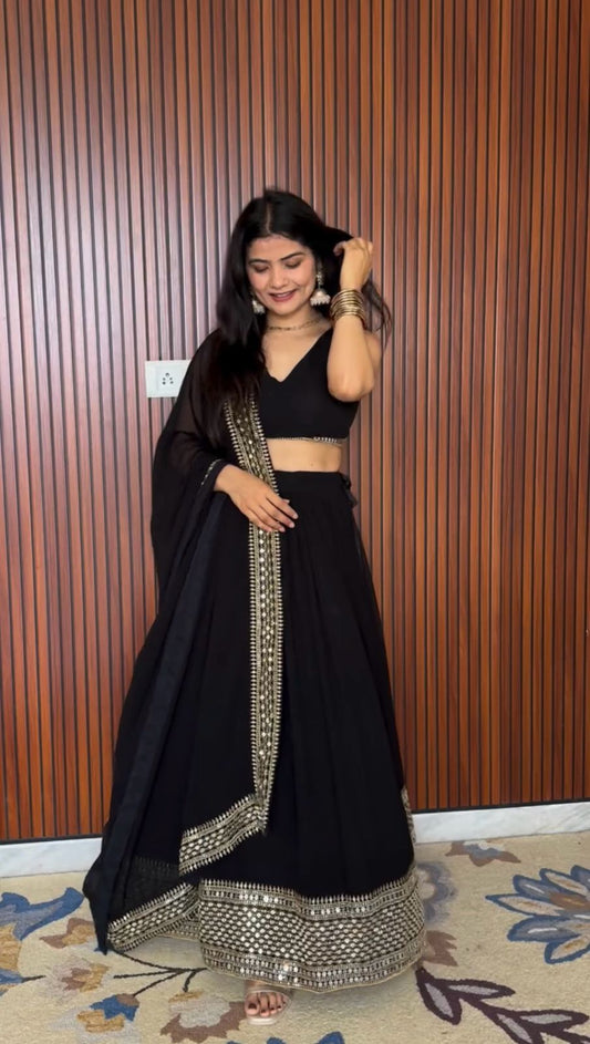 Party Wear Sequence Work Black Color Lehenga Choli