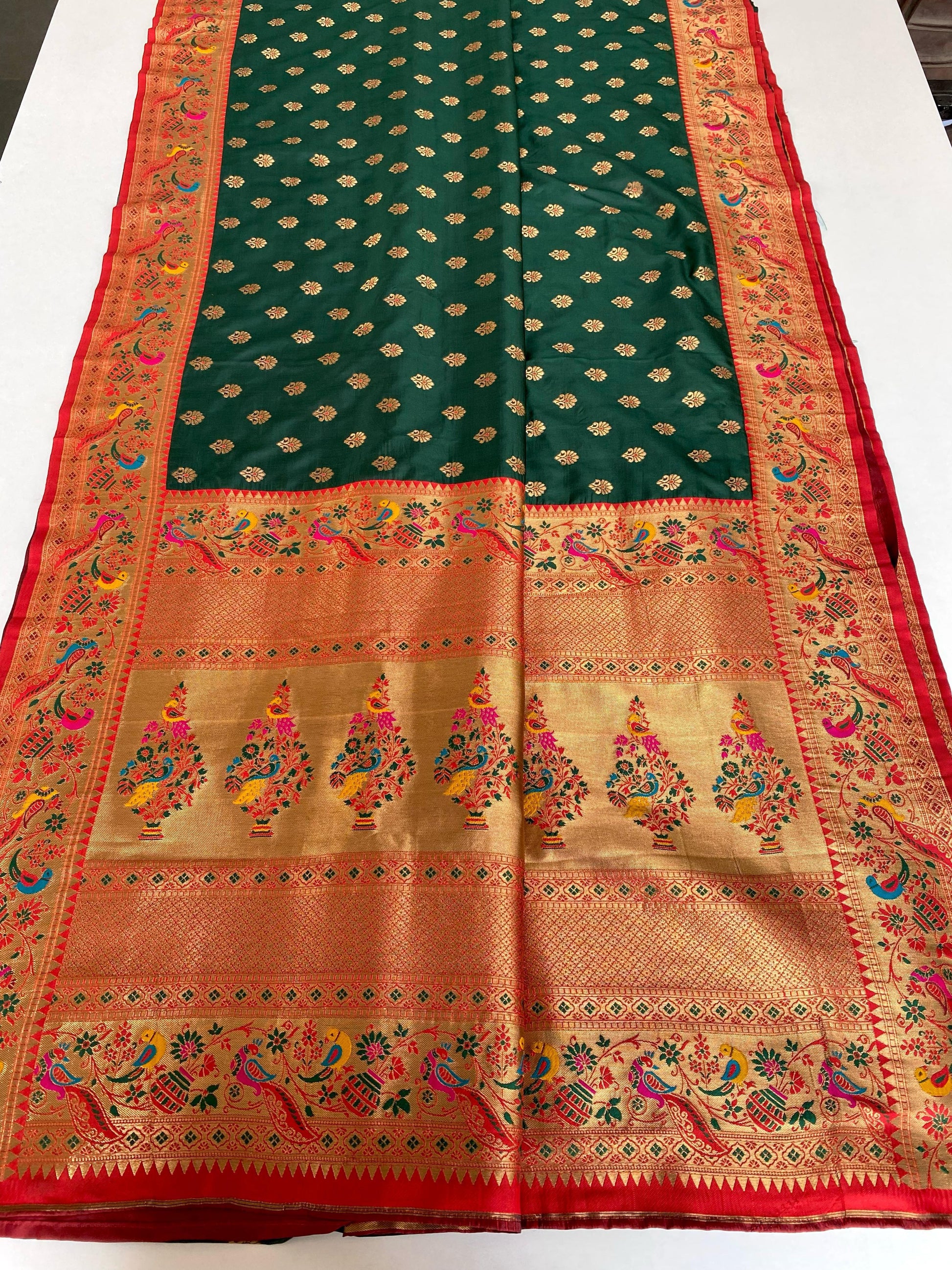 Occasion Wear Meenakari Butti Green Color Paithani Silk Saree