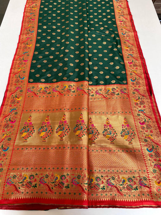 Occasion Wear Meenakari Butti Green Color Paithani Silk Saree