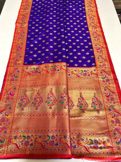 Occasion Wear Meenakari Butti Blue Color Paithani Silk Saree