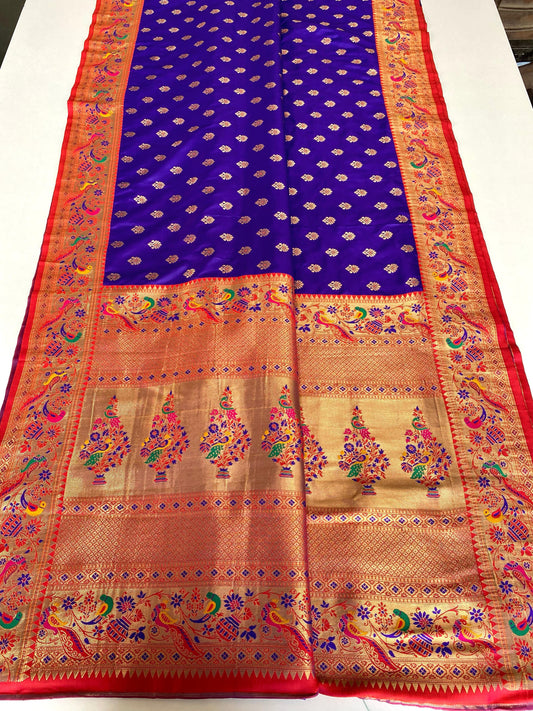 Occasion Wear Meenakari Butti Blue Color Paithani Silk Saree