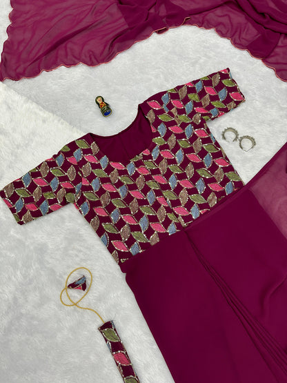 Charming Georgette Maroon Color Gown