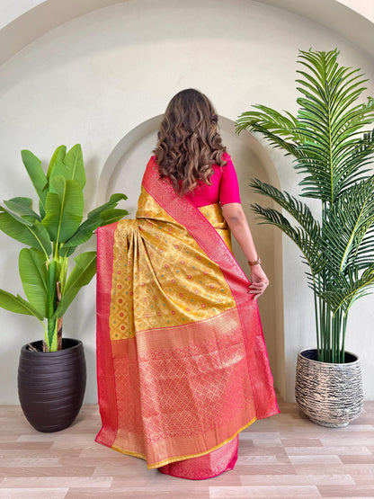 Designer Silk Zari Weaving Yellow Color Saree