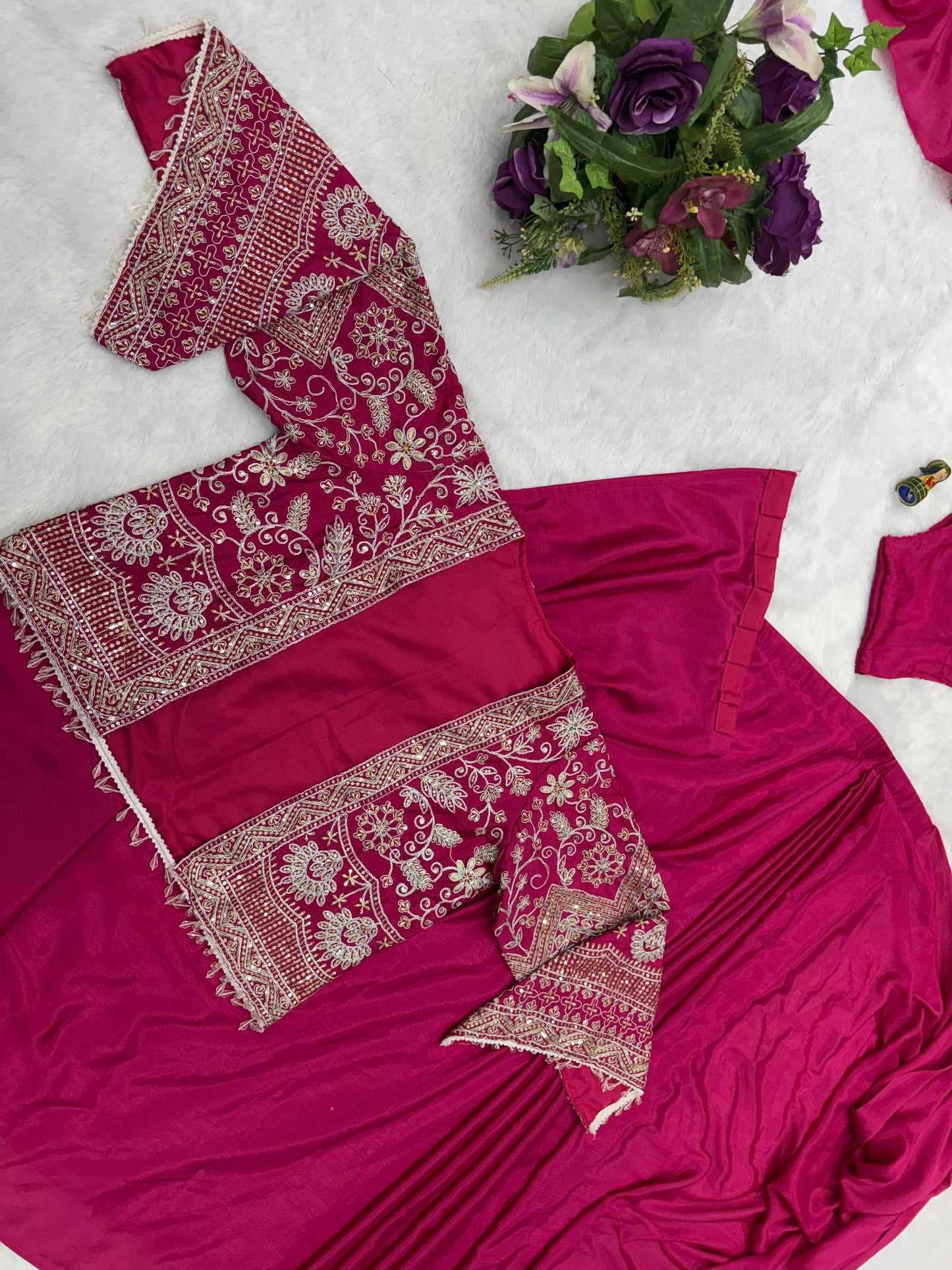 Mesmerizing Pink Color Chinon Silk Ready to Wear Saree