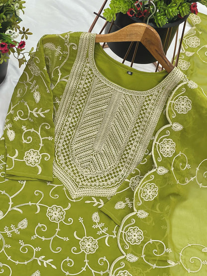 Designer Embroidery Work Perrot Color Sharara Suit