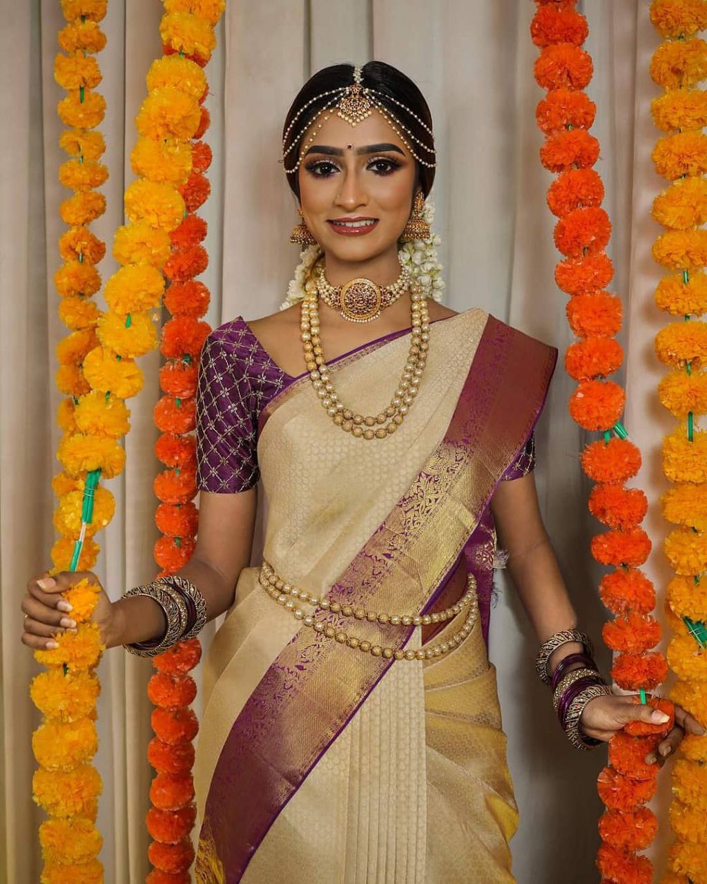 Trendy White And Purple Color Festive Wear Saree