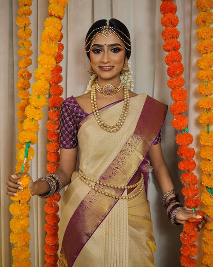 Trendy White And Purple Color Festive Wear Saree
