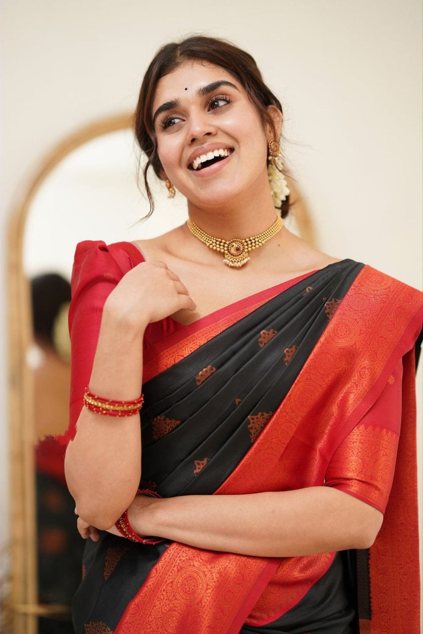 Designer Black Color Coper Jari Design Soft Silk Saree