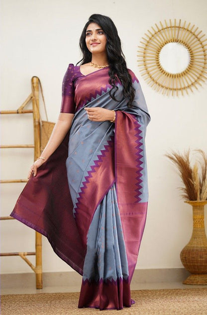 Grey Color Coper Jari Design Jacquard Border Silk Saree