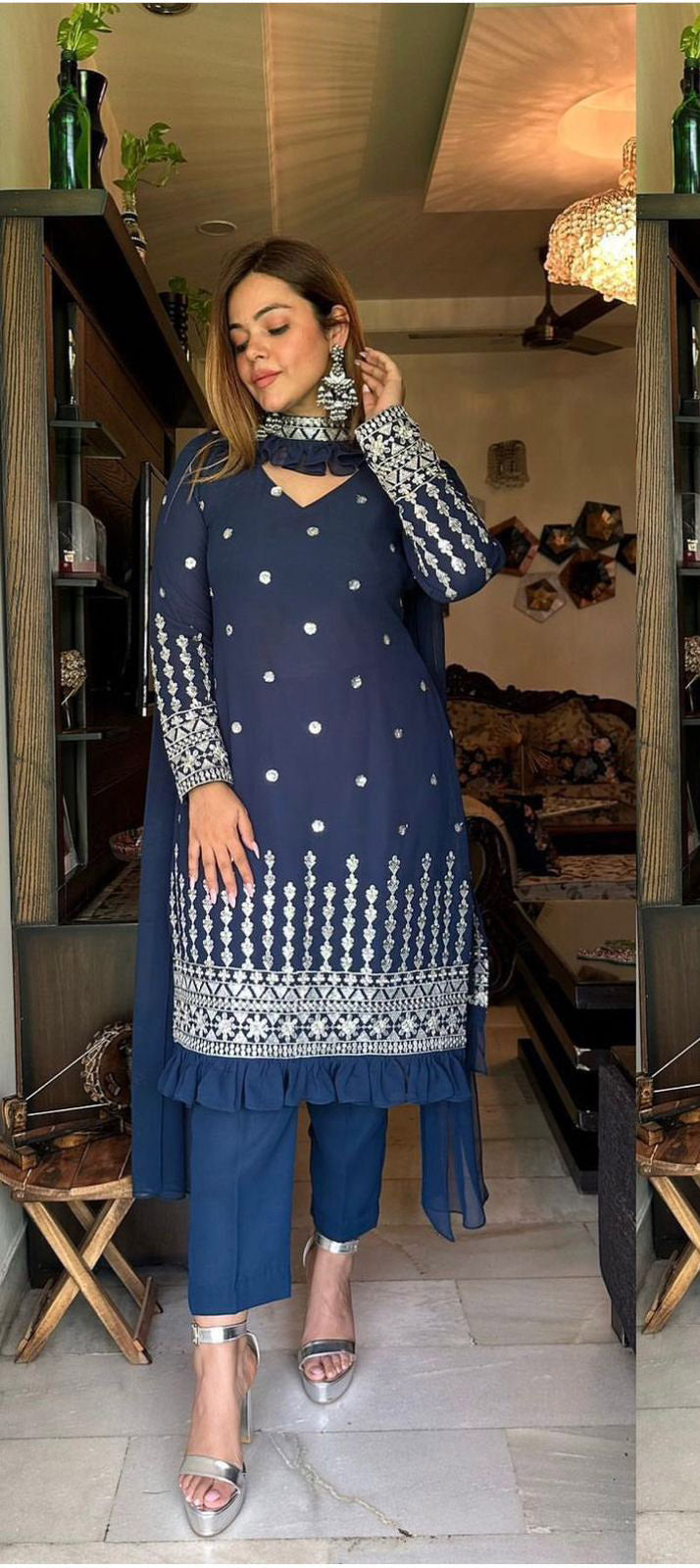 Terrific Embroidery Work Blue Color Salwar Suit