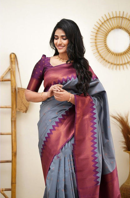 Grey Color Coper Jari Design Jacquard Border Silk Saree