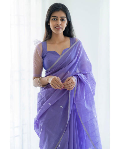 Fabulous Linen Cotton Lavender Color Saree