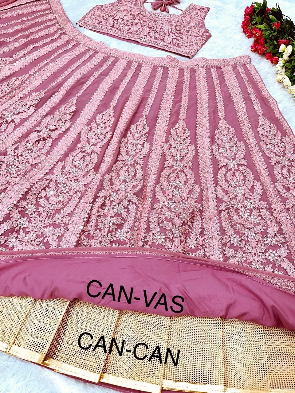 Wonderful Georgeet Embroidered Work Pink Color Lehenga Choli