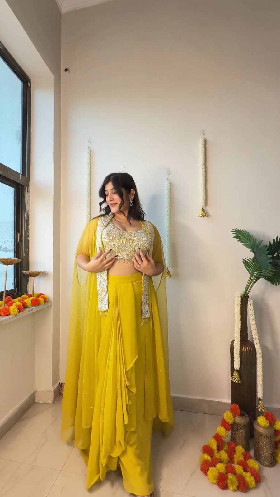 Shining Yellow Color Skirt With Koti