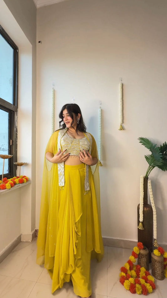 Shining Yellow Color Skirt With Koti