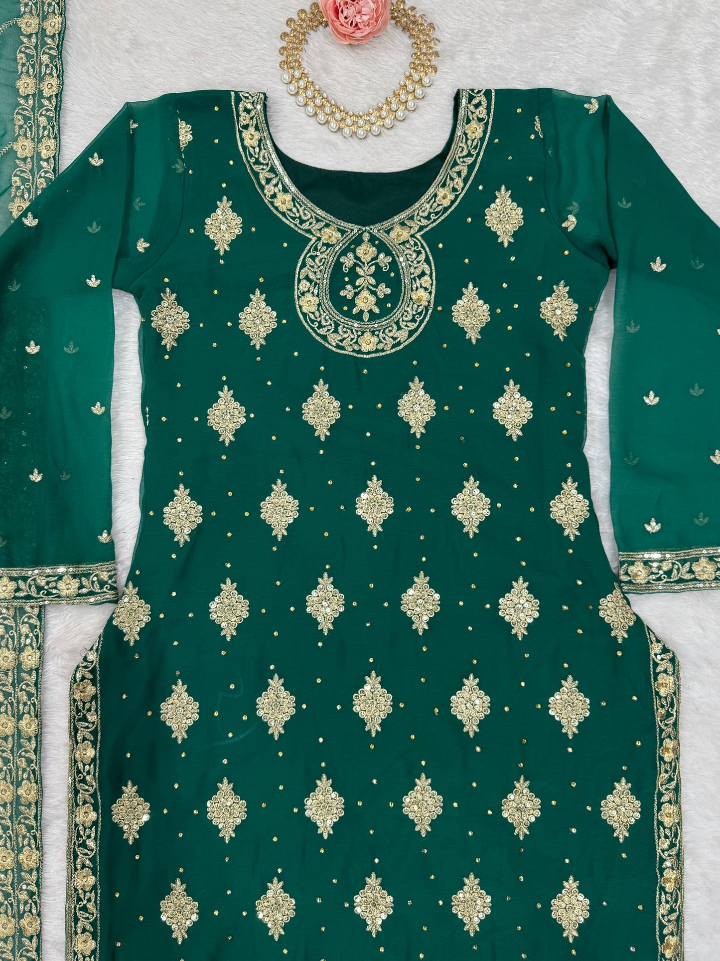 Delightful Green Color Gorgette Sequence Work Salwar Suit