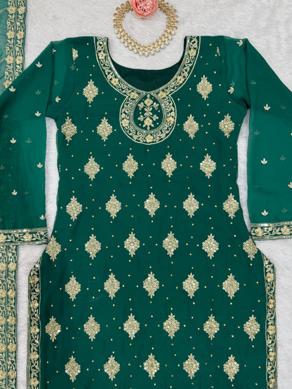 Delightful Green Color Gorgette Sequence Work Salwar Suit