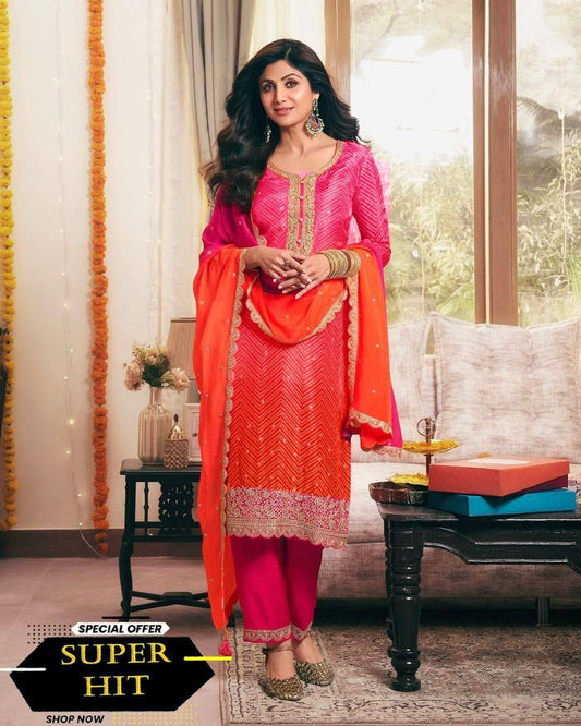 Shilpa Shetty Bollywood Pink With Orange Color Salwar Suit
