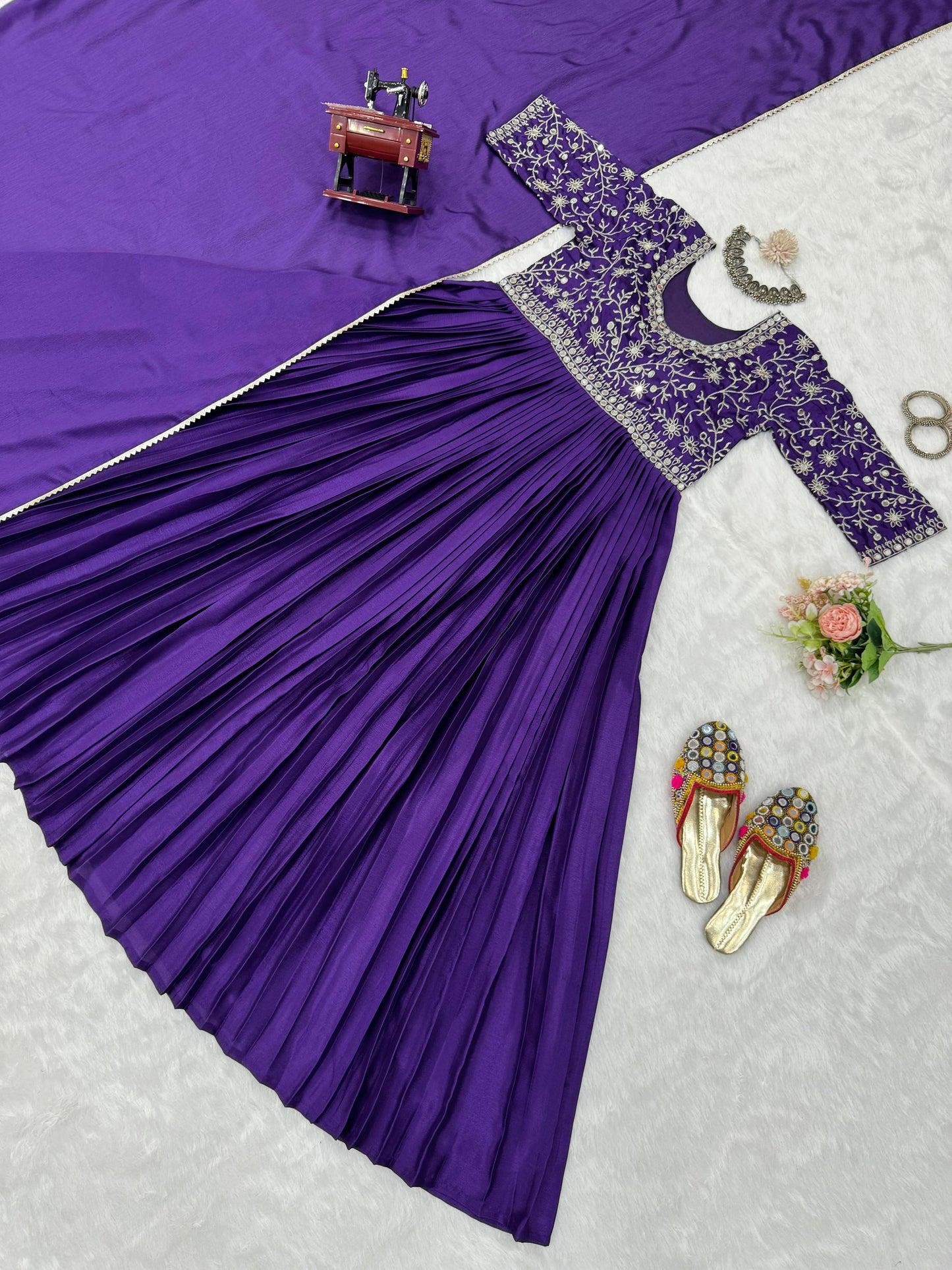 Awesome Real Mirror Work Purple Color Gown