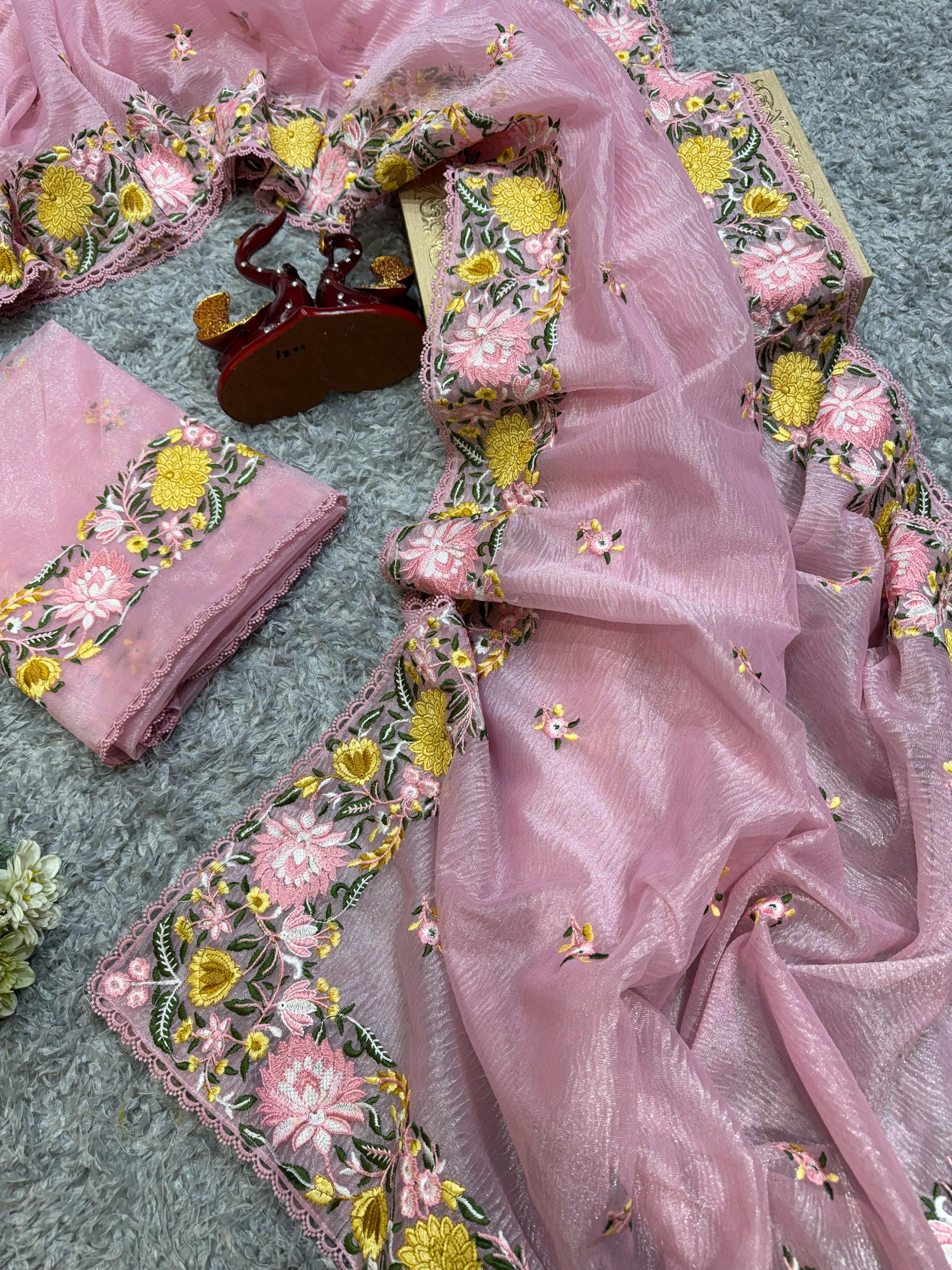 Outstanding Banarasi Thread Work Pink Color Saree