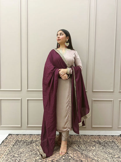 Trendy Roman Beige Color Salwar Suit