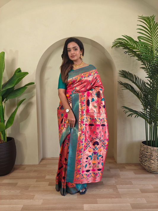 Wonderful Paithani Silk Pink Color Saree