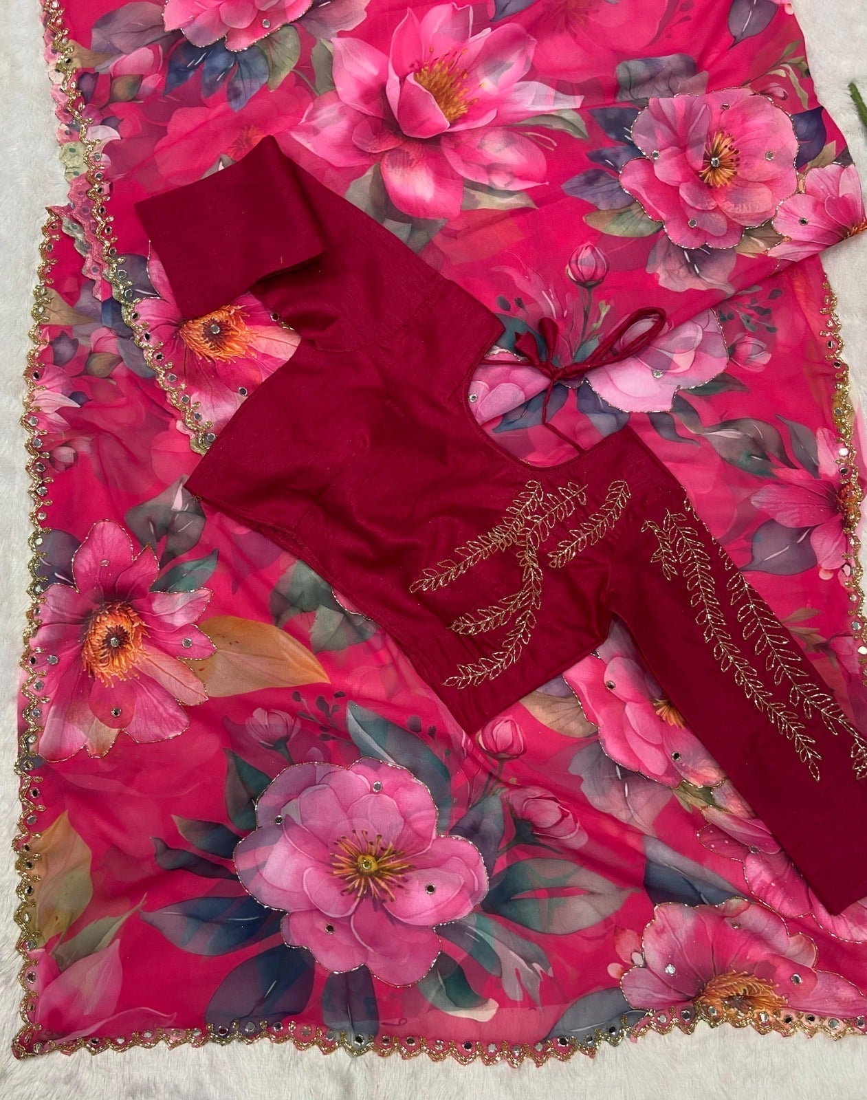 Beautiful Digital Print Pink Color Saree