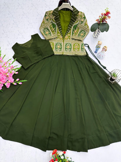 Graceful Mono Silk Green Color Lehenga Choli With Koti
