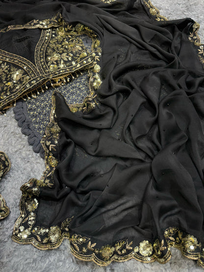 Wonderful Soft Rangoli silk Black Color Saree