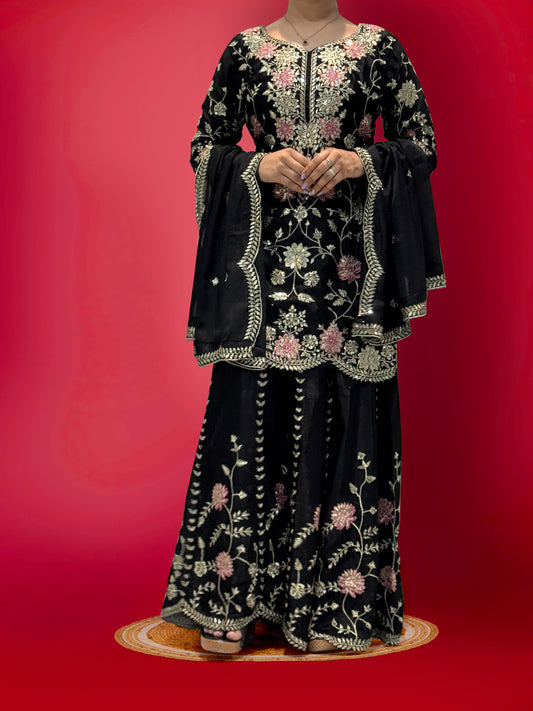 Outstanding Sequence And Thread Work Black Color Sharara Suit