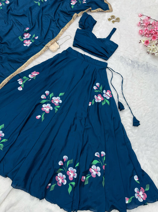 Good Looking Chinon Silk Blue Color Lehenga Choli