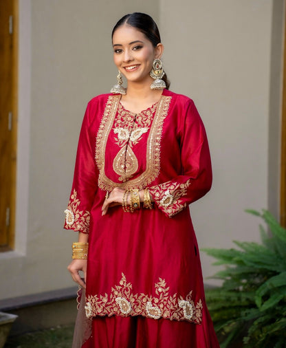 Preferable Heavy Red Color Sharara Suit