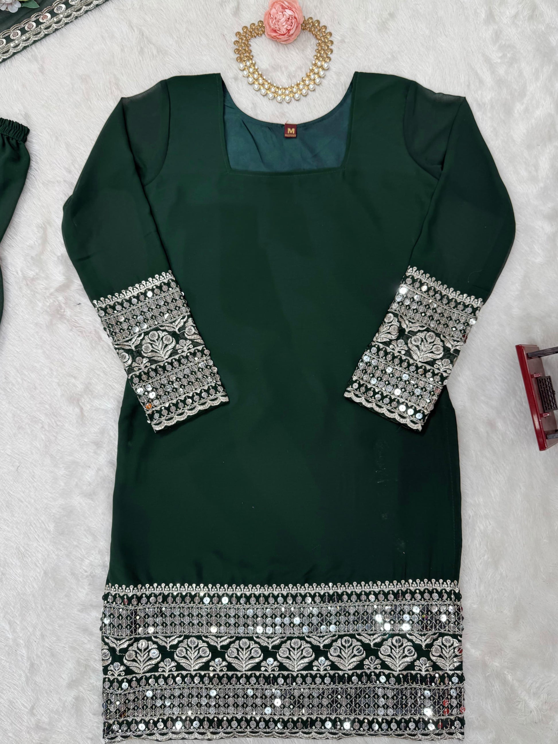 Wonderful Gorgette Sequnce Work Green Color Sharara Suit