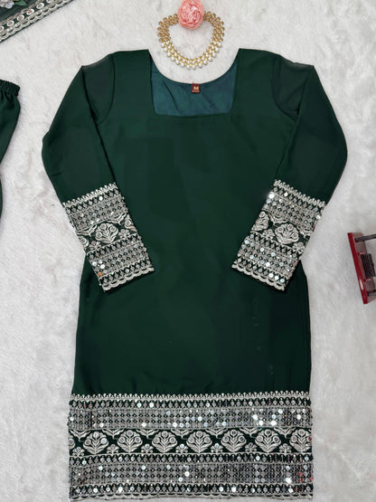 Wonderful Gorgette Sequnce Work Green Color Sharara Suit