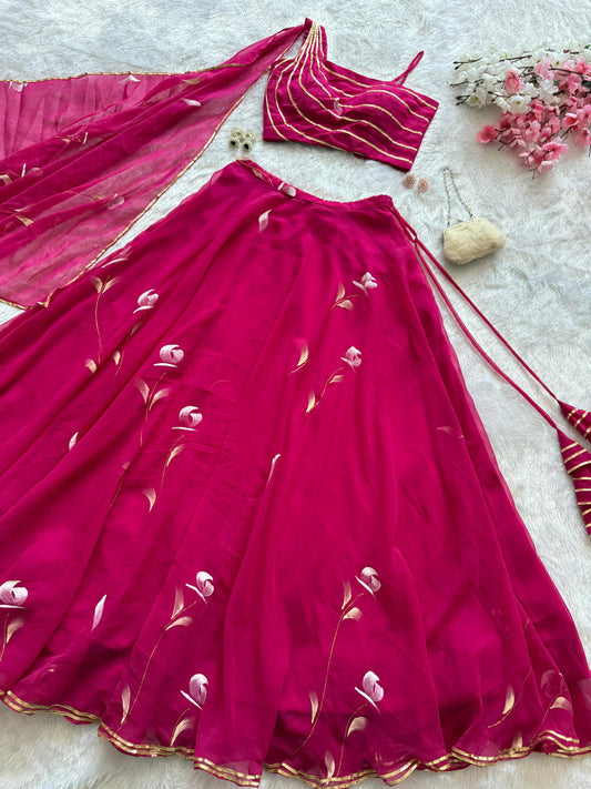 Stylish Georgette Pink Color Draped Lehenga Choli