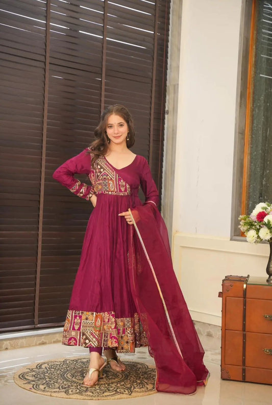 Captivating Red Color Sequence Work Gown With Dupatta