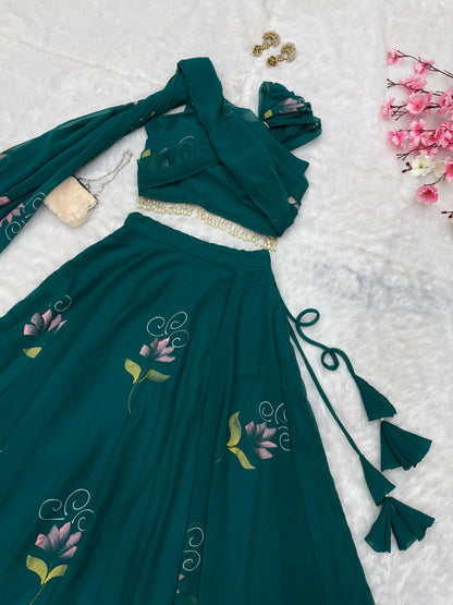 Shining Georgette Green Color Lehenga Choli