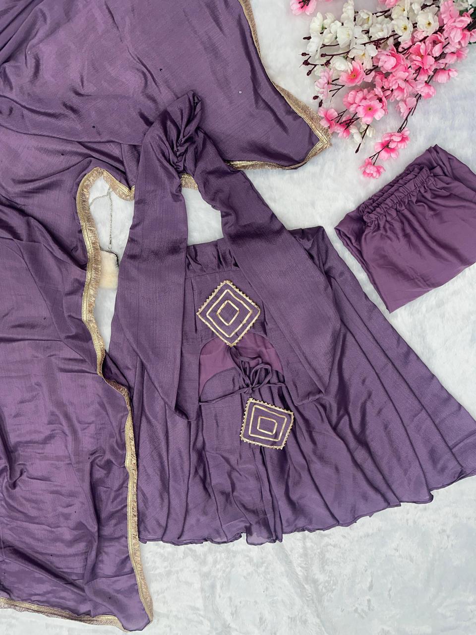 Peaceful Lavender Color Chinnon Silk Anarkali Gown