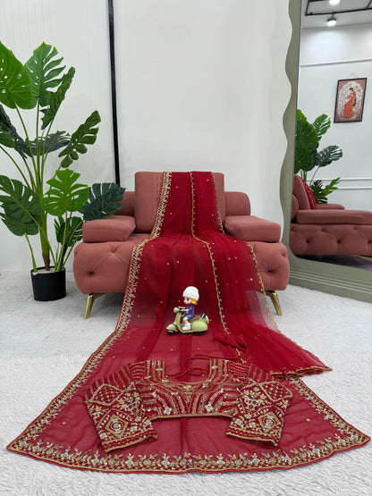 Awesome Heavy Work Red Color Saree