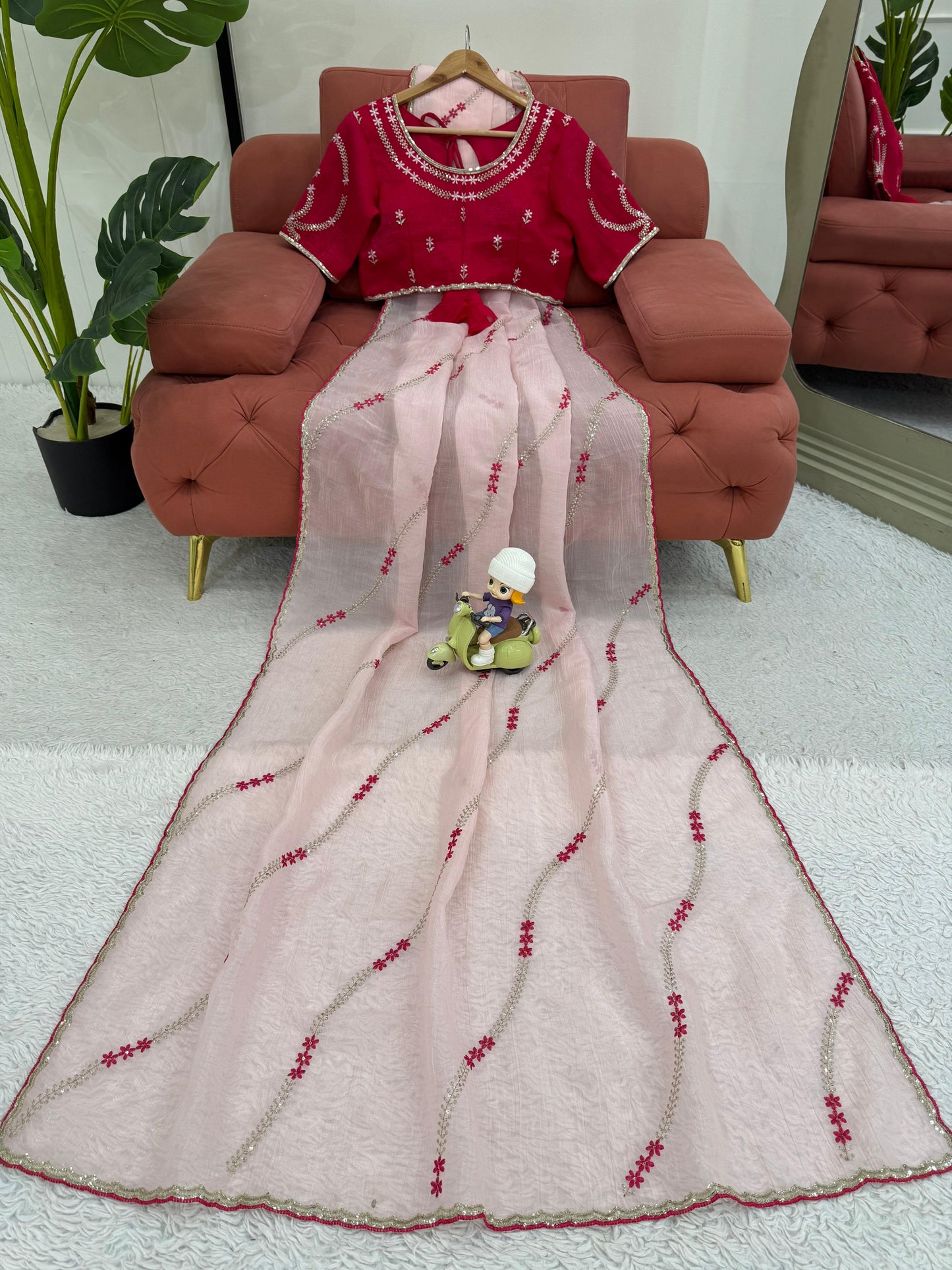 Festive Wear Sequence Work Light Pink Silk Saree