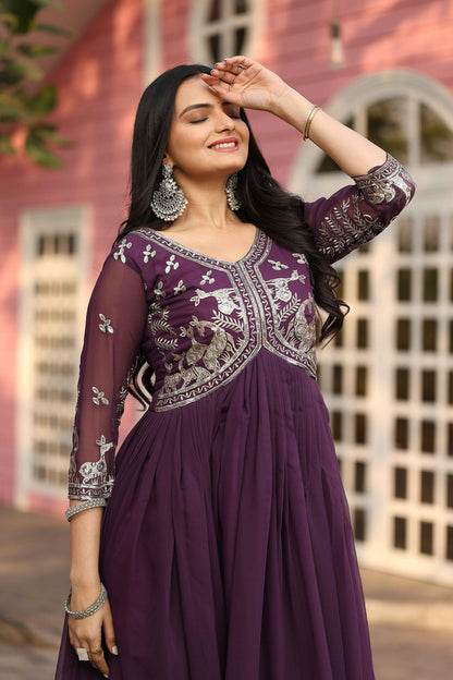Glorious Vichitra Silk Onion Color Gown