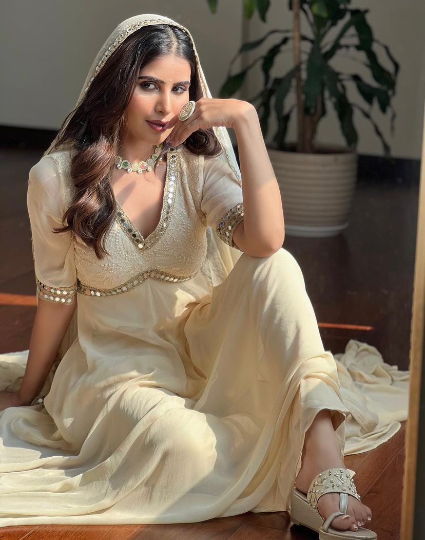 Fancy Embroidery Chikankari Work Off White Color Gown