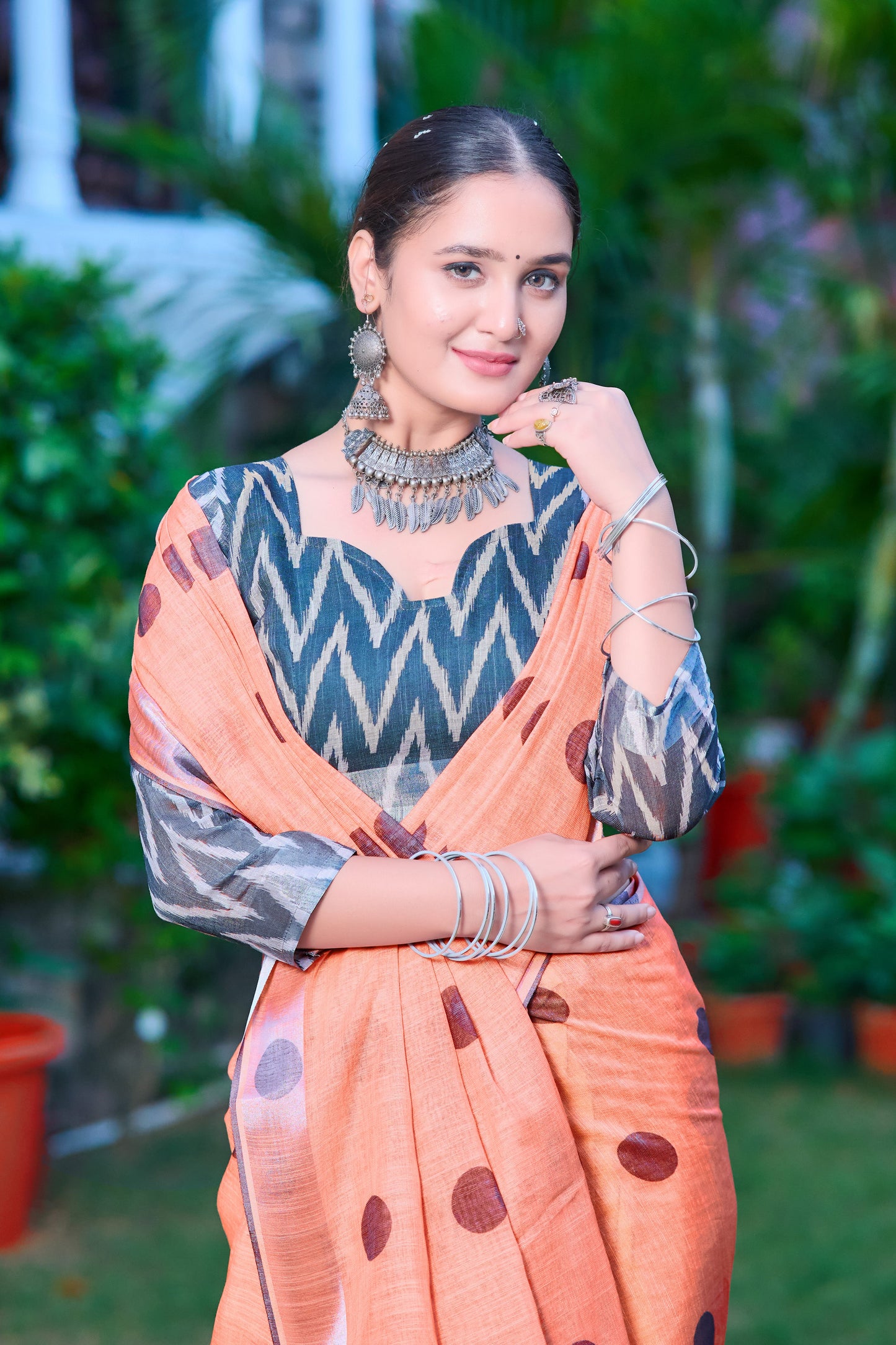 Demanding Orange Color Color Pure Cotton Lilen With Digital Printed Designer Saree